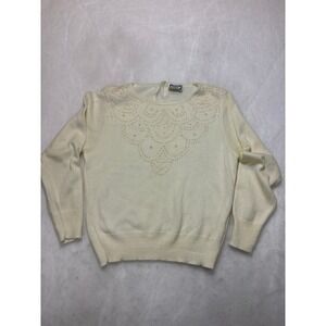 Kenneth Too Cream Beaded Embellished Long Sleeve Sweater‎ Top